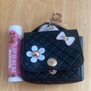2 fer - Black Quilted Women's purse bag charm.  Can fit lip balm, included NWT